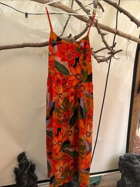 MSI Multi-Color Printed Dress with Deep Green and Orange Accents
